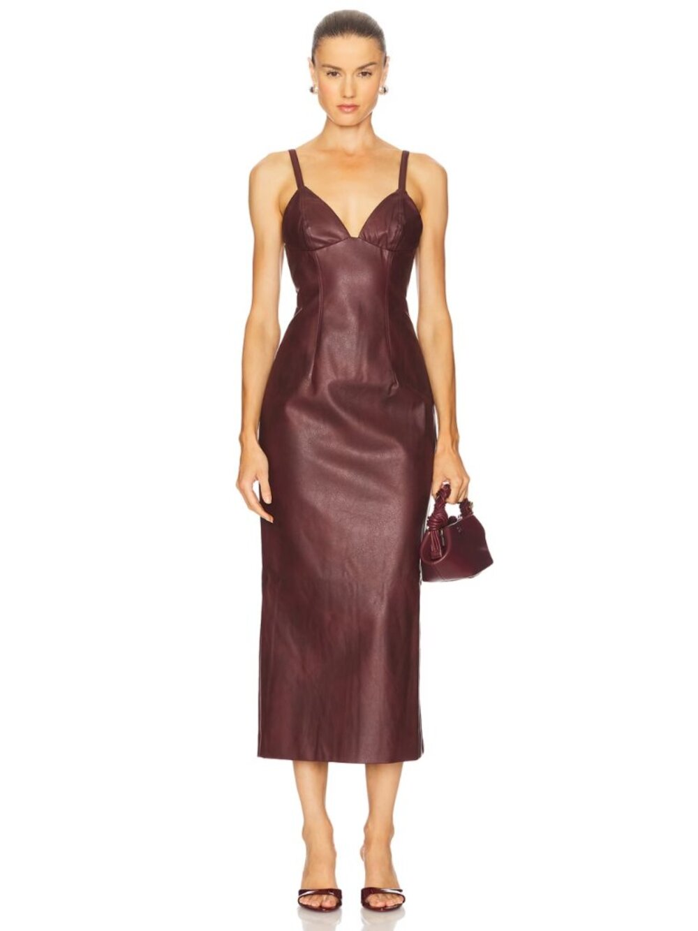 Bardot Estine Vegan Leather Midi Dress Burgundy NWT Size 2